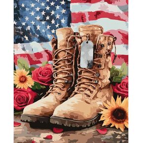 Independence Day Paint by Numbers Kit for Adults,4 of July Adult Paint by Number Kits on Canvas,Cross Painting by Number Kit DIY Acrylic Oil Painting Perfect for Gift Home Wall Decor(16x20inch)