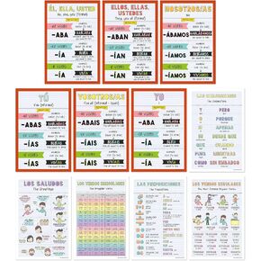 Quarterhouse Spanish Verbs & Beginner Vocabulary (Set H) Poster Set, Spanish Classroom Learning Materials for K-12 Students and Teachers, Set of 11, 12 x 18 Inches, Extra Durable