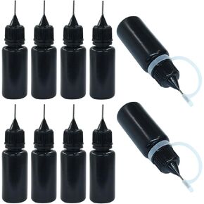Kemcatui 10pcs زجاجة قضيب الدقة الدقة ، 10 مل زجاجة الزجاجة الزجاجة المعادن نصيحة نصيحة ، زجاجة الاستغناء الصغيرة للطلاء ، الغراء ، الزيت ، الحرف اليدوية (أسود ، 0.34 أوقية)