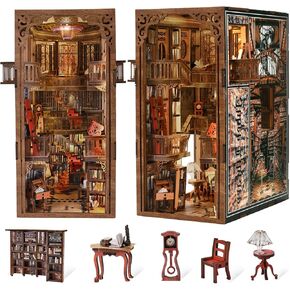 DIY Book Nook Kit, Miniature Dollhouse Booknook Kit, 3D Wooden Puzzle Bookend Bookshelf Insert Decor with LED Light for Teens and Adults (Beyond Library Max)