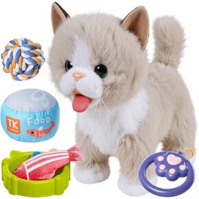 TUMAMA Walking Talking Cat Set Interactive Talking Cat, Interactive Electronic Cat Plush Toy with Leash, Wag Tail, Meows, Pretend Dress Up Realistic Stuffed Cat Age 3 4 5+ Years Old Best Gift