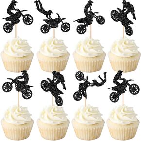 24 PCS دراجة نارية كب كيك أعلى القبعات السوداء بريق موتوكروس دراجة الأوساخ.
