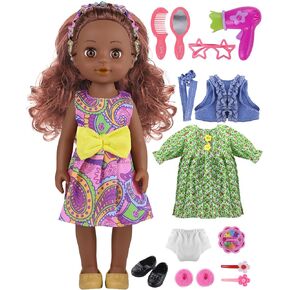 دمية Gagaku Black for Girls ، 14 بوصة دمى الأطفال السوداء للأطفال الصغار الأطفال 2 3 4 5 6 6 سنوات ، دمية فتاة سوداء مع شعر طبيعي ، بما في ذلك ملحقات ملابس الدمية