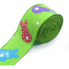 Easter Rabbit Wired Edge Ribbons 2.5" 10 Yards, Flaxen Natural Burlap Ribbon Bows for Wreath, Spring Colorful Bunny Gift Wrapping Ribbons for Easter Party DIY Craft Wreaths Bows Decoration