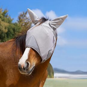 Horse Fly Mask, Adjustable Fly Masks for Horses with Ears, UV Protection from Insect Pests Comfort Mesh Without Nose Average Size Horses Accessories(Large)