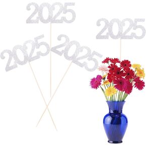 12 قطعة بريق 2025 العصي المركزية العصي الأسود مزدوج الوجه 2025 عصي التخرج الحفلات 2025 لقطات الأزهار الجدول مركزية topper لعام 2025 التخرج لوازم زخرفة الحفلات العام الجديد ، 4.9x9.1 "