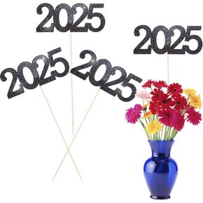 12 Pieces Glitter 2025 Centerpiece Sticks Black Double Sided 2025 Graduation Party Sticks 2025 Floral Picks Table Centerpiece Topper for 2025 Graduation New Year Party Decoration Supplies,4.9x9.1" in Kuwait