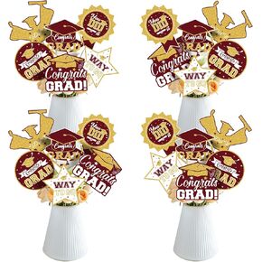2025 Graduation Party Decorations - 24 Pcs Class of 2025 Congrats Grad Table Centerpieces Graduation Table Decorations Sticks Table Toppers for Graduation Party (Green Gold)
