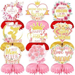 Mothers Day Decorations Mothers Day Centerpiece for Mothers Day Table Party Decorations Mothers Day Honeycomb Centerpiece for Mothers Day Decoration, 9Pcs