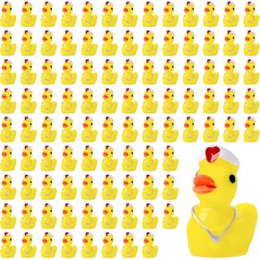 Haooryx Nurse's Day Mini Resin Ducks - 100pcs ممرضة مصغرة Hat Duck Aguures أصفر حلي دب صغير لزخارف Duck Tiny Formance Gim