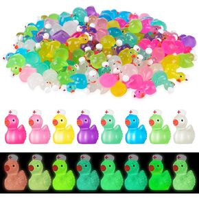 120 Pcs Mini Resin Nurse Ducks Mini Luminous Ducks Miniature Nurse Duck Figurines for DIY Cake Decoration Ornaments Crafts Moss Landscape