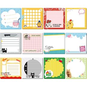 Thenshop 12 Pcs Funny Sticky Notes 3 x 3 Inch 50 Sheets Per Pad Fun Novelty Notepads Cute Motivational Self Adhesive Sticky Notes for Coworkers Office Nurse Teacher Appreciation Gifts