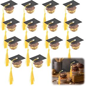 50pcs تخرج التخرج من زخارف الشوكولاتة ، 2025 تخرج Capcake Topcake Topcake Chocolate مع نقاط لاصقة للشرابة لفئة 2025 تهانينا غريل سوداء الأسود