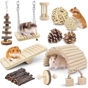 ERKOON New 12 Pack Hamster Chew Toys Gerbil Rat Guinea Pig Chinchilla Chew Toys Accessories (12-1)