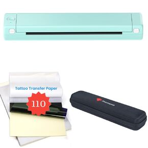 Phomemo M08F Wireless Tattoo Transfer Stencil Printer Green& M08F Case Black, Tattoo Transfer Thermal Copier Machine with 110pcs Tattoo Transfer Paper, Tattoo Printer Kit for Tattoo Artists