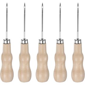 HARFINGTON 5PCS العمل اليدوي خياطة AWL REED WOOD HOLLOW AWL LEATHER LEATHY HOLL TOOD مع خدش مقبض خشبي للأسلاك المكسورة ، قم بإصلاح خياطة الحفر و DIY المصنوع يدويًا ، LOG LOG