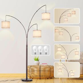 DLLT Modern Floor Lamp for Room: 3-Light Black Tree Dimmable Floor Lamps with Beige Shades for Living Room - Arc Standing Lamp for Bedroom - Tall Floor Lamp for Office Corner 3 LED Bulbs Included