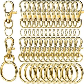 LEOBRO 60 PCS خطاف خطاب دوار وحلقات المفاتيح ، مقاطع سلسلة المفاتيح وحلقات السلسلة الرئيسية ، مشابك مخلب جراد البحر لسلاسل المفاتيح ، المجوهرات ، الحرف ، الذهب