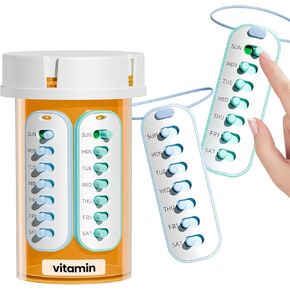 4 حزمة تذكير حبوب منع الحمل ، تحتوي على حبل مرن وملصقات 3M ، Betife Daily Pill Tracker تعمل مع معظم زجاجات حبوب منع الحمل ، واستبدال تعقب الأدوية القابل لإعادة الاستخدام في فيتامين ويكلي (7 أيام) منظم حبوب منع الحمل