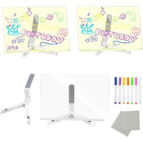 2Pcs LED Note Board with Colors, Lighted Acrylic Dry Erase Board, Acrylic Message Board, Illuminated Acrylic Note Board with Colors Notepad with Adjustable Stand and 7 Pens& Cleaning Cloth 11.8"x7.9"
