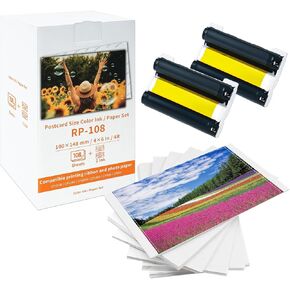 متوافق مع Canon Selphy CP1500 RP-108 Color Ink Cartridge/Paper Set ، RP-108in 4 "× 6" ورقة صور لامعة ، ل Selphy CP1500 CP1300 CP1200 CP1000 CP910 CP820 ، 2 INK CASTETTE + 108