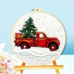 Zhenqing Christmas Embroidery Kits for Beginners Adults, Hand Embroidery Starter Kits with Stamped Embroidery Pattern,Crewel Christmas Stocking Kits Embroidery with Hoop-4 Piece Set (C0042)