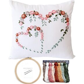 طقم تطريز Fonnuy Crewel Pillow Case ، Loving You Loving You Floral Stamped Pattern Matters للمبتدئين Audlt ، Works Crafts Throw Pillow Cover Great For Worth ، 18 × 18 '' (رمادي فاتح)