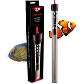 Aquatop 250W Titanium Heater with Anti-Overwind Knob – Adjustable Temperature – for 65 Gallons – 12.5" Height – Fresh & Saltwater Tanks