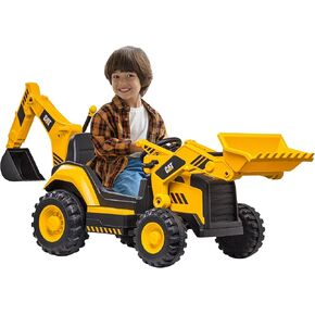 Kid Trax 12V Cat Backhoe Loader-ركوب على ألعاب بناء حفارة للأولاد مع أصوات واقعية ، 2.5-5 ميل في الساعة بولدوزر ، ألعاب الجرار الداخلية/الخارجية ، سيارات الألعاب القوية للأطفال الصغار 3-6 ، ما يصل إلى 66 رطلاً