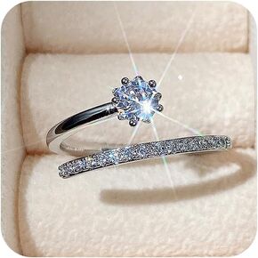 Sdouefos 925 Sterling Silver Shiny Full Diamond Ring قابلة للتعديل حلقات مفتوحة مزدوجة حلقات زهرة الخاتم الخاتم الزركوني الذكرى السنوية CZ CZ Diamond Beatherity Congant