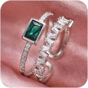 sdouefos 925 sterling Silver Women Emerald خطبة مفتوحة عتيقة 18K الذهب الأبيض مطلي ببنك مزدوج الزورق خاتم الزواج الأخضر الأحجار الكريمة