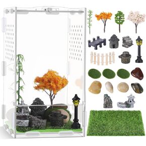 23 Pcs Jumping Spider Enclosure and Habitat Miniatures Figurines Set Clear Acrylic Enclosure Mini Jumping Spider Accessories for Habitat Decorations Garden Figurines