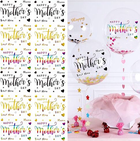 Mother's Day Balloon Stickers Happy Mom Bobo Letters Decals 12 Pcs Gold Black Rainbow DIY Paster Glass Sticker Party Supplies Transparent Balloon Decor in Saudi Arabia