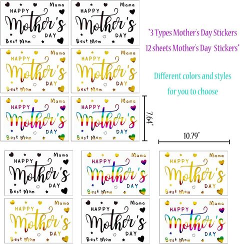 Mother's Day Balloon Stickers Happy Mom Bobo Letters Decals 12 Pcs Gold Black Rainbow DIY Paster Glass Sticker Party Supplies Transparent Balloon Decor in Saudi Arabia