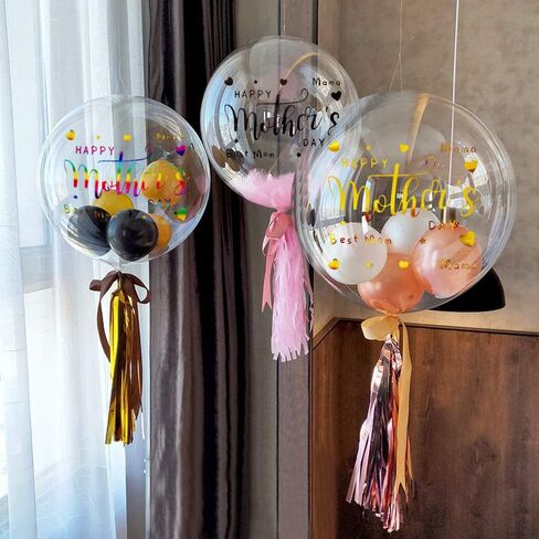 Mother's Day Balloon Stickers Happy Mom Bobo Letters Decals 12 Pcs Gold Black Rainbow DIY Paster Glass Sticker Party Supplies Transparent Balloon Decor in Saudi Arabia