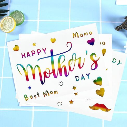 Mother's Day Balloon Stickers Happy Mom Bobo Letters Decals 12 Pcs Gold Black Rainbow DIY Paster Glass Sticker Party Supplies Transparent Balloon Decor in Saudi Arabia
