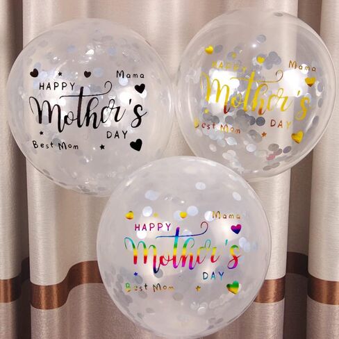 Mother's Day Balloon Stickers Happy Mom Bobo Letters Decals 12 Pcs Gold Black Rainbow DIY Paster Glass Sticker Party Supplies Transparent Balloon Decor in Saudi Arabia