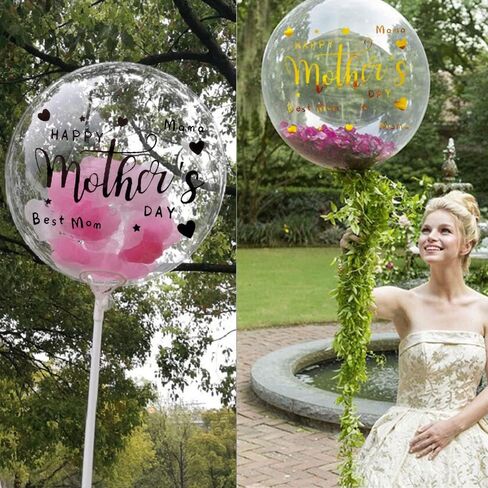 Mother's Day Balloon Stickers Happy Mom Bobo Letters Decals 12 Pcs Gold Black Rainbow DIY Paster Glass Sticker Party Supplies Transparent Balloon Decor in Saudi Arabia