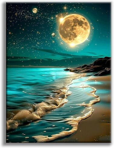 Offito Moon Beach Diamond Art Kits for Adults, 5D Seaside Moonlight Diamond Painting Kits for Beginners, DIY Full Drill Dots Gem Art Paint for Home Wall Decor 12 x 16 Inch in Saudi Arabia