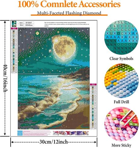 Offito Moon Beach Diamond Art Kits for Adults, 5D Seaside Moonlight Diamond Painting Kits for Beginners, DIY Full Drill Dots Gem Art Paint for Home Wall Decor 12 x 16 Inch in Saudi Arabia