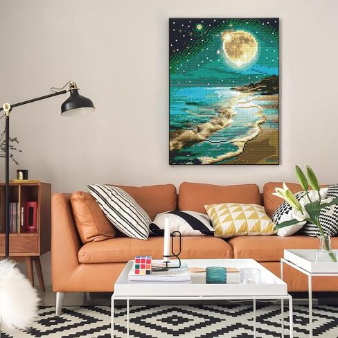 Offito Moon Beach Diamond Art Kits for Adults, 5D Seaside Moonlight Diamond Painting Kits for Beginners, DIY Full Drill Dots Gem Art Paint for Home Wall Decor 12 x 16 Inch in Saudi Arabia