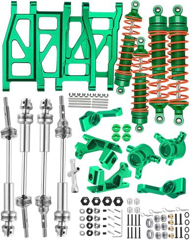 Upgrades for 1/10 Rustler Slash Stampede Hoss 4x4 VXL,Drive Shaft CVD with Hex&Aluminum Big Bore RC Shock&Suspension Arm&Caster Block,Steering Blocks,Rear Stub Axle Carriers,Silver With Green in Kuwait