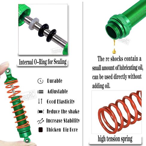 Upgrades for 1/10 Rustler Slash Stampede Hoss 4x4 VXL,Drive Shaft CVD with Hex&Aluminum Big Bore RC Shock&Suspension Arm&Caster Block,Steering Blocks,Rear Stub Axle Carriers,Silver With Green in Kuwait