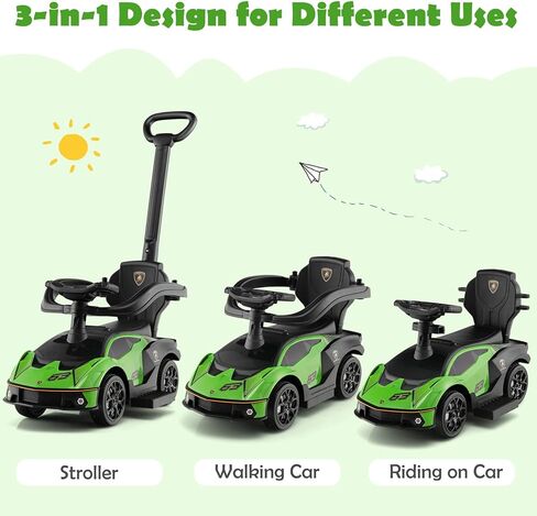 Nightcore 3-in-1 Push Car for Toddlers, Licensed Lamborghini Stroller Sliding Car with Push Handle & Arm Guardrails, Horn, Under Seat Storage, Ride on Kids Toy Car for Boys & Girls (Pink) in Kuwait