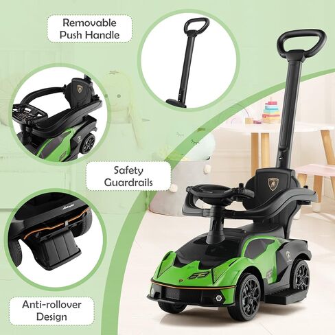 Nightcore 3-in-1 Push Car for Toddlers, Licensed Lamborghini Stroller Sliding Car with Push Handle & Arm Guardrails, Horn, Under Seat Storage, Ride on Kids Toy Car for Boys & Girls (Pink) in Kuwait