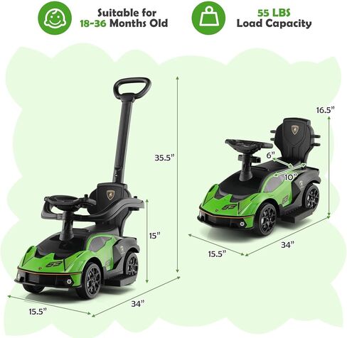 Nightcore 3-in-1 Push Car for Toddlers, Licensed Lamborghini Stroller Sliding Car with Push Handle & Arm Guardrails, Horn, Under Seat Storage, Ride on Kids Toy Car for Boys & Girls (Pink) in Kuwait