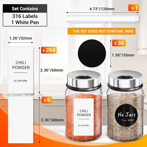 Segarty Preprinted Spice Labels, 432 Round Black Printed Pantry Labels and Blank Stickers with 1 Chalk Marker Set, Reusable Write-on Stickers for Spice Jars Rack, Food Containers, Seasoning Bottles in Kuwait