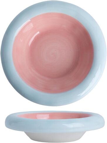 6-Inch Ceramic Cat Food Bowl,6 Oz Wide Shallow Cat Bowls,Whisker Fatigue Relief,Anti-Vomiting Design,Spine Protection for Cats,Dishwasher and Microwave Safe,Set of 1(Pink and Blue) in Saudi Arabia