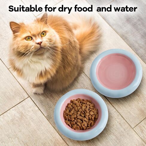 6-Inch Ceramic Cat Food Bowl,6 Oz Wide Shallow Cat Bowls,Whisker Fatigue Relief,Anti-Vomiting Design,Spine Protection for Cats,Dishwasher and Microwave Safe,Set of 1(Pink and Blue) in Saudi Arabia