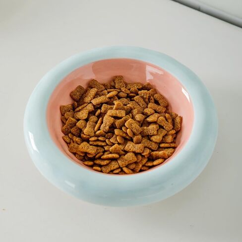 6-Inch Ceramic Cat Food Bowl,6 Oz Wide Shallow Cat Bowls,Whisker Fatigue Relief,Anti-Vomiting Design,Spine Protection for Cats,Dishwasher and Microwave Safe,Set of 1(Pink and Blue) in Saudi Arabia